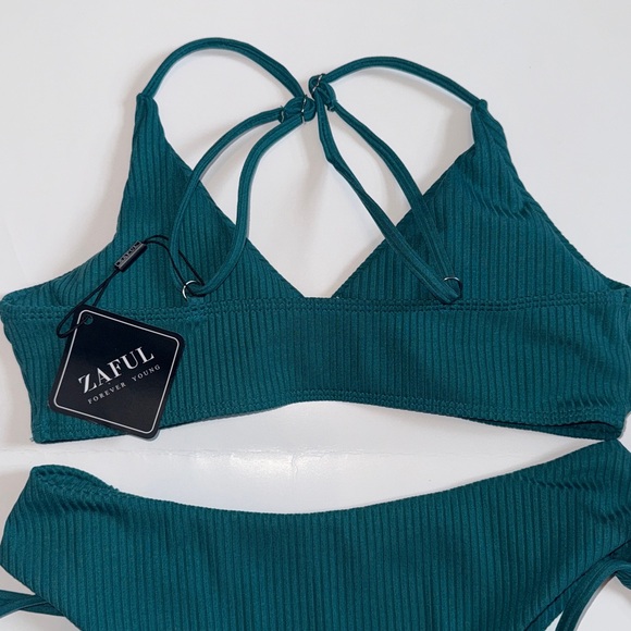 Zaful Ribbed Bikini Size Small US Size 4 Dark Teal - Picture 9 of 15